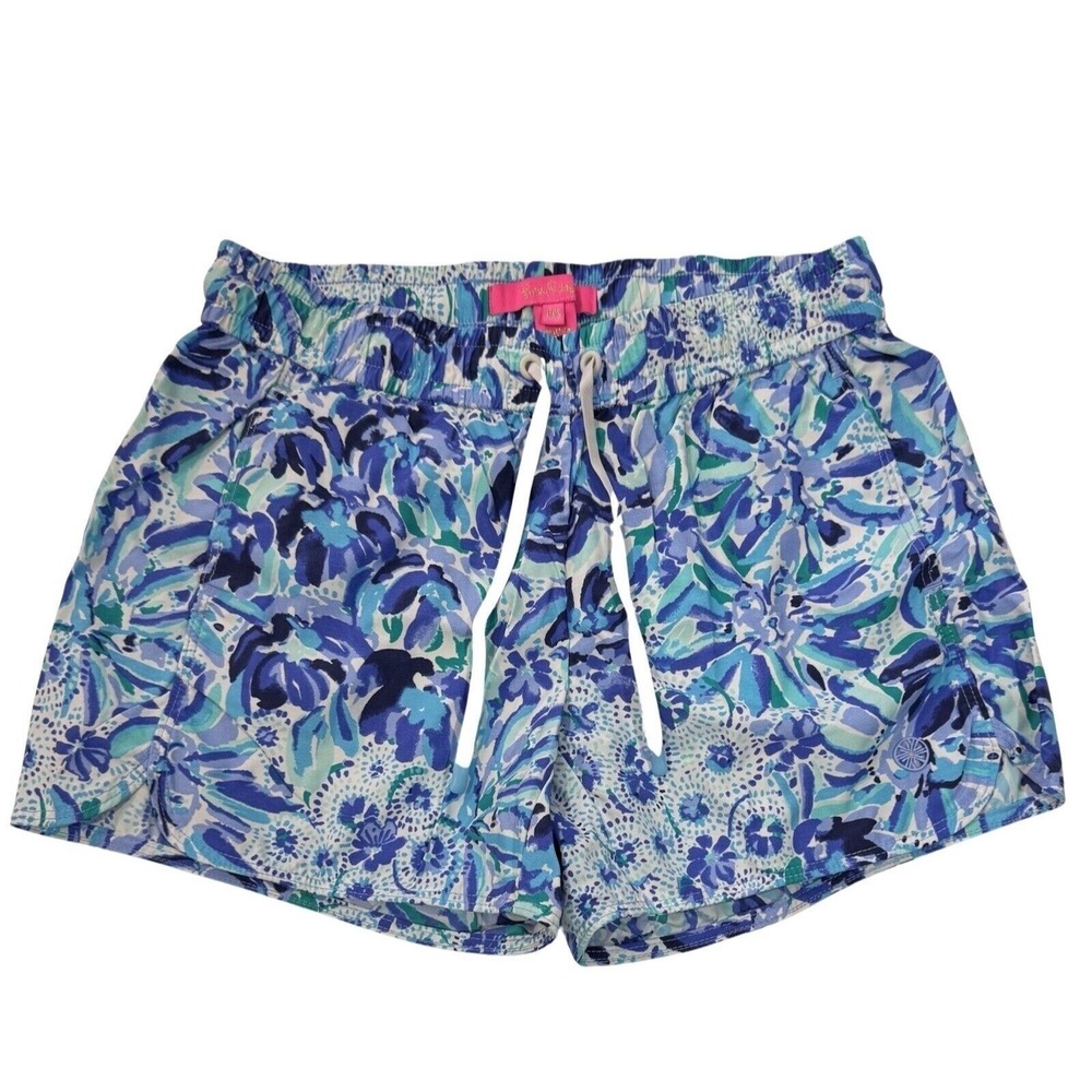 LILLY PULITZER Luxletic Run Around Shorts Women XXS Blue Floral Workout‎ Running